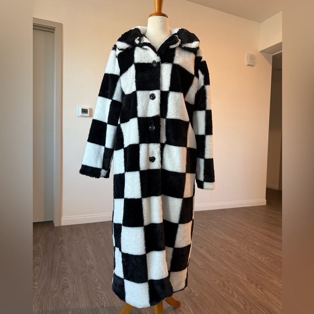 Faux Fur Checkered Coat